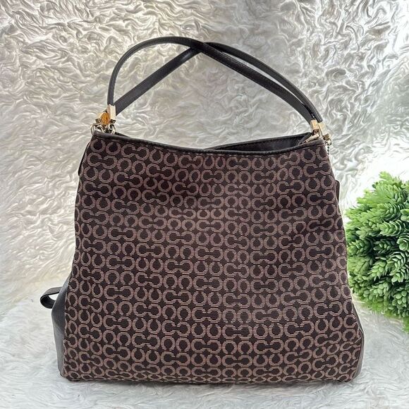 Coach EDIE Brown Signature CC Monogram Fabric & Leather Zip Carryall Satchel - Picture 2 of 9